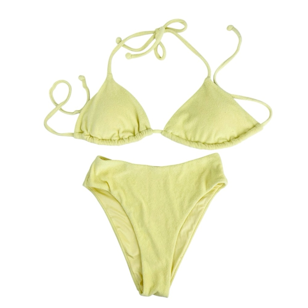 Victoria’s Secret XS Yellow Terry Bikini Set Triangle Top & High-Leg‎ Bottoms